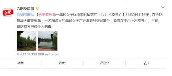 合肥欢乐岛游客坠亡是怎么回事 合肥欢乐岛游客坠亡的原因是什么历史图片
