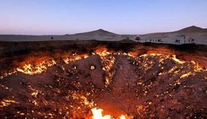 乌兹别克斯坦地狱之门：百米宽巨坑燃烧40年从未熄灭